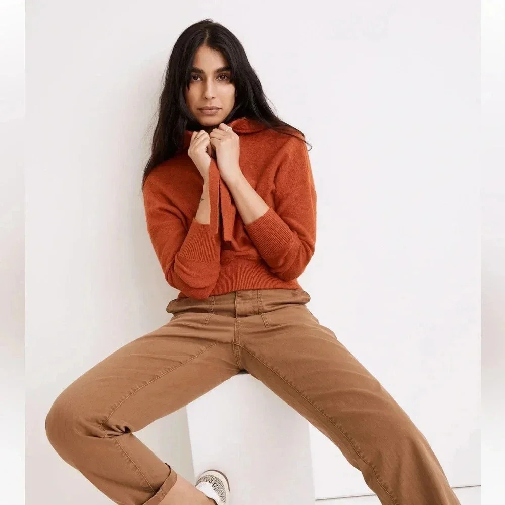 Madewell Clairview Hoodie Sweater Crop Sporty Short Textured Vintage Orange XXS